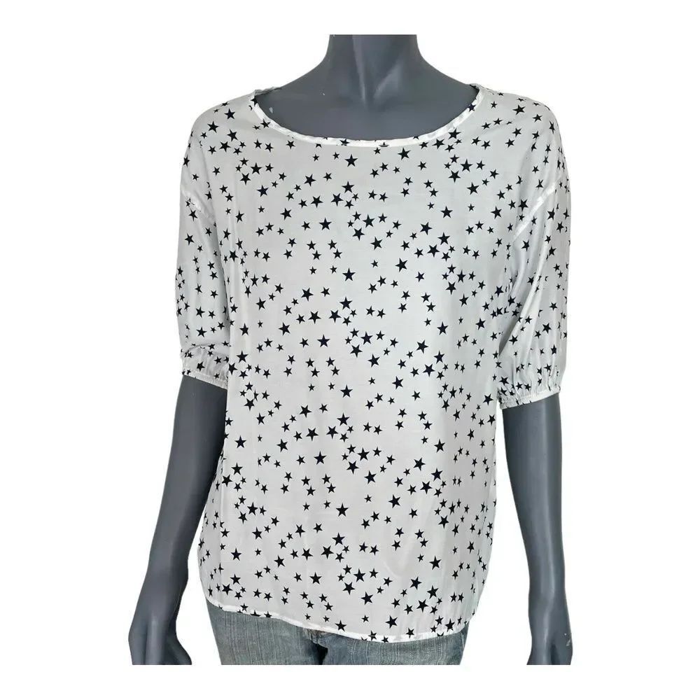 Alice Ritter Brooklyn Womens Top White Black Stars Print Half Sleeve Casual S